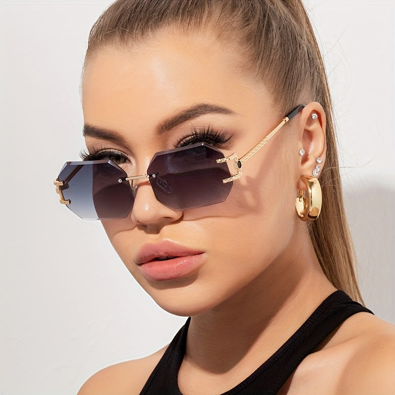 1pc Stylish Polygonal Frameless Gradient Oversized Fashion Glasses - Trendy Women's Sunglasses for Sun Protection, Outdoor Wear, and Everyday Chic