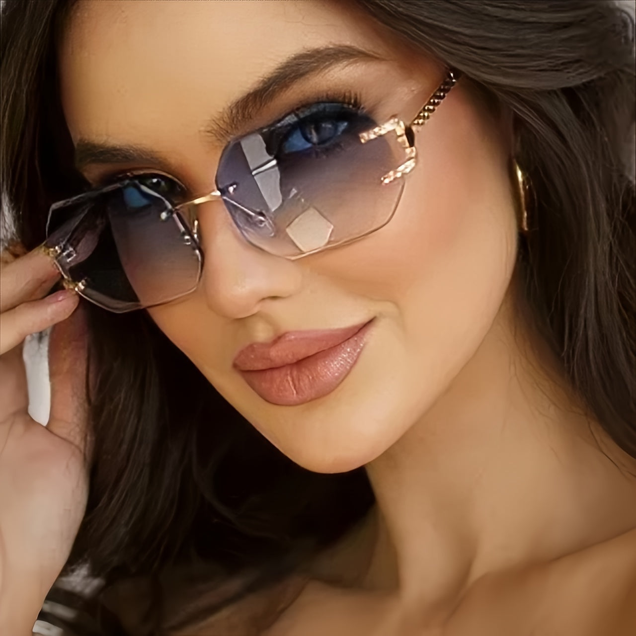 1pc Stylish Polygonal Frameless Gradient Oversized Fashion Glasses - Trendy Women's Sunglasses for Sun Protection, Outdoor Wear, and Everyday Chic