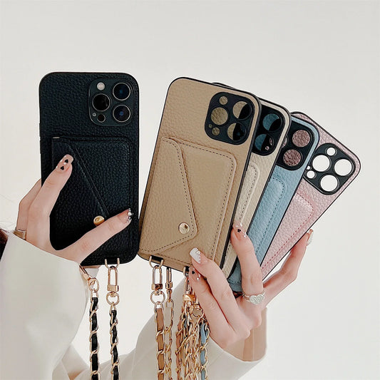 Crossbody Wallet Phone Case for IPhone 15 14 13 12 11 Pro Max XR XS X 8 7 SE 2 3 Card Holder Lanyard Chain Strap Cord Bag Cover