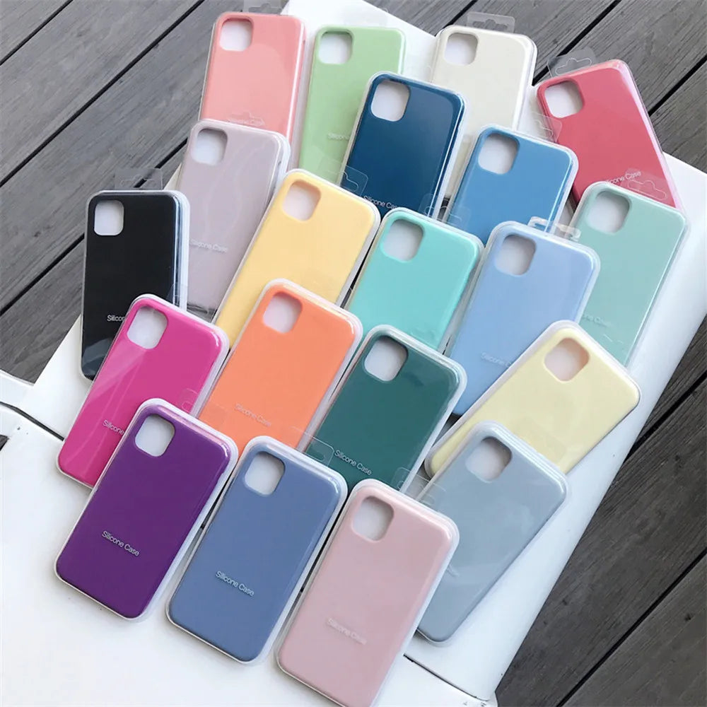 Original Official Logo Silicone Phone Cases for iPhone 11 12 13 14 15 Pro Max Skin for Apple iPhone 13 14 11 Pro Full Cover case