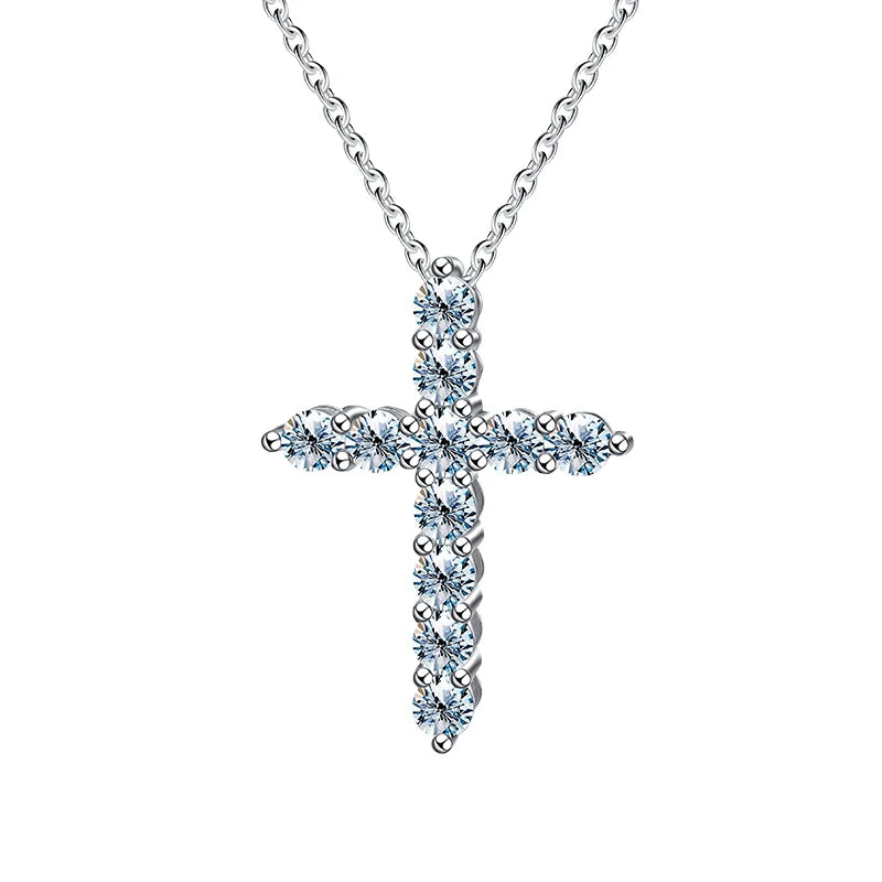 Stylever 3mm Round Cut D Moissanite Cross Pendants Necklace for Women 925 Sterling Silver Christian Diamond Neck Chain Jewelry