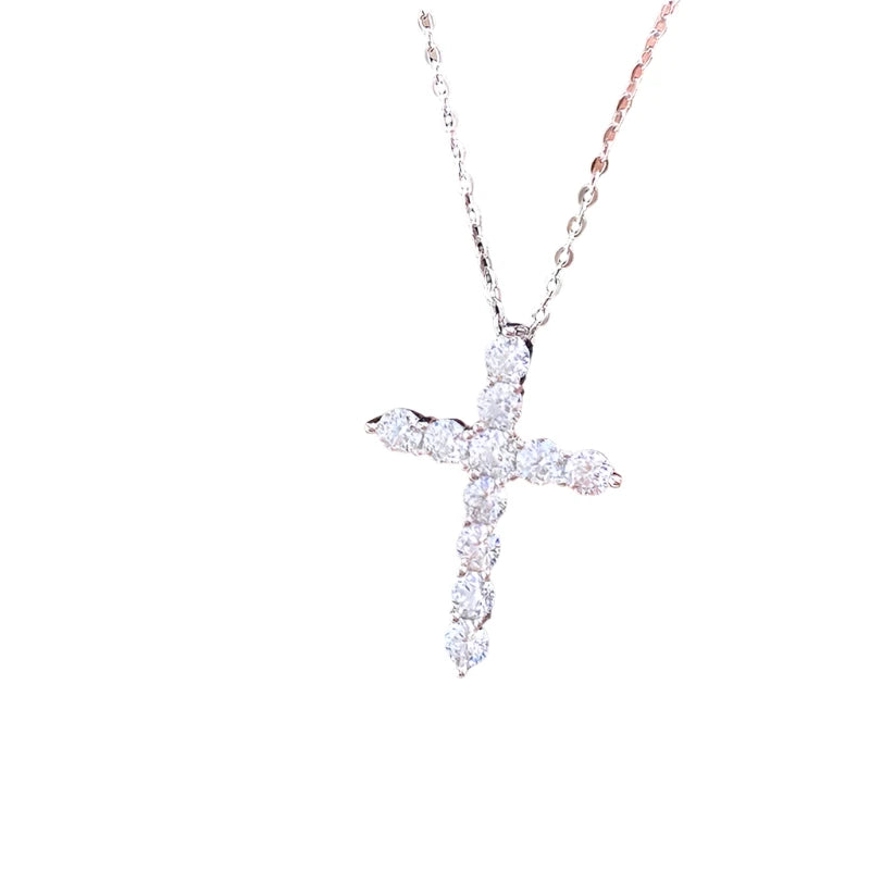 Stylever 3mm Round Cut D Moissanite Cross Pendants Necklace for Women 925 Sterling Silver Christian Diamond Neck Chain Jewelry